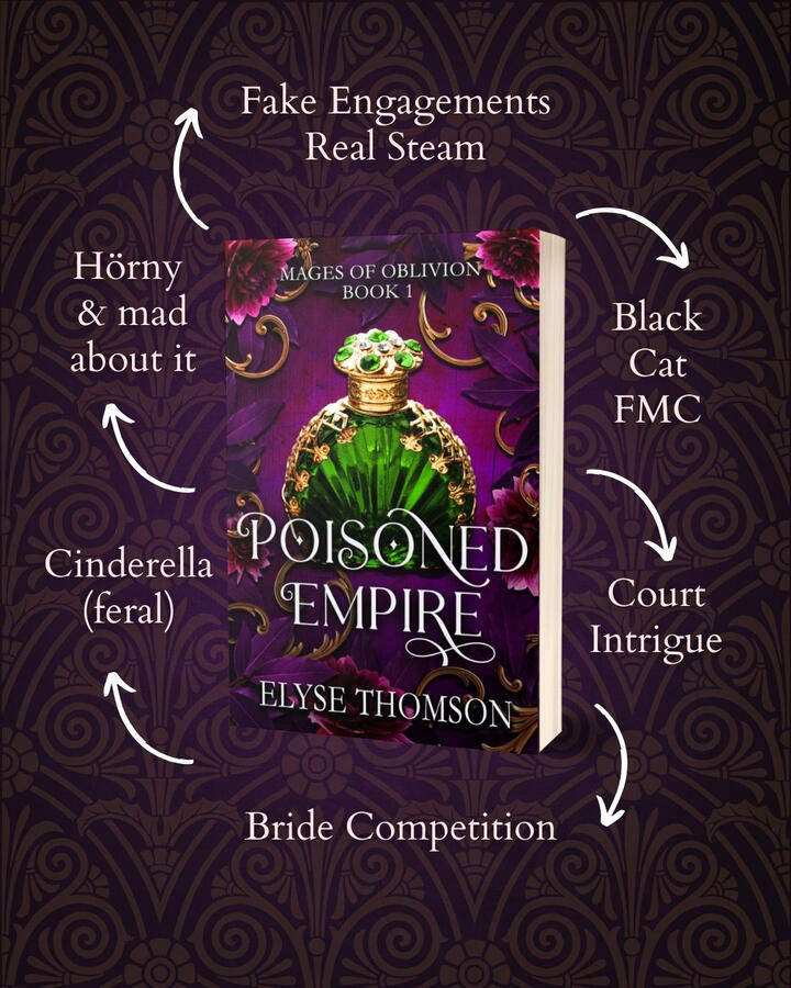 Poisoned Empire trope map Trope map of Poisoned Empire by Elyse Thomson. Purple book on dark purple background with tropes surrounding the books
